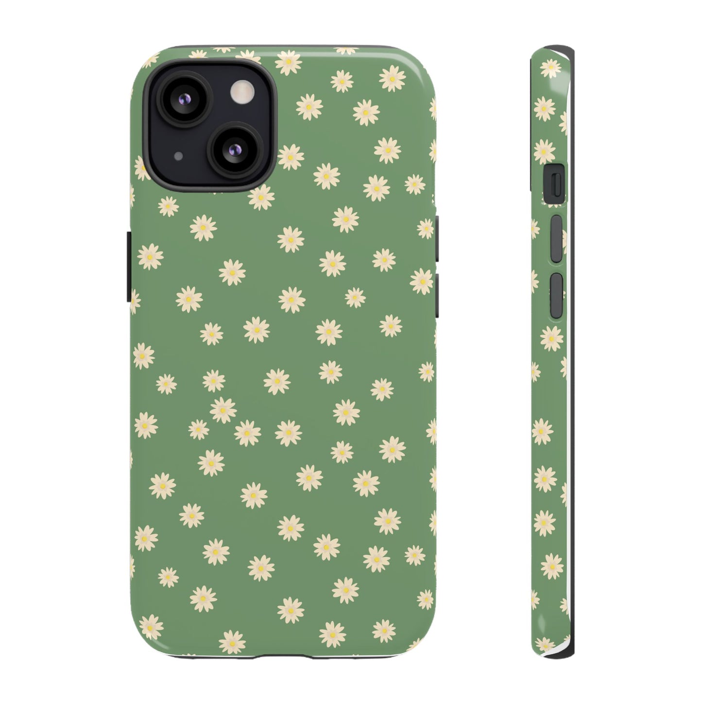 Floral Tough iPhone/Samsung Case - Durable Green Daisy Print for Nature Lovers