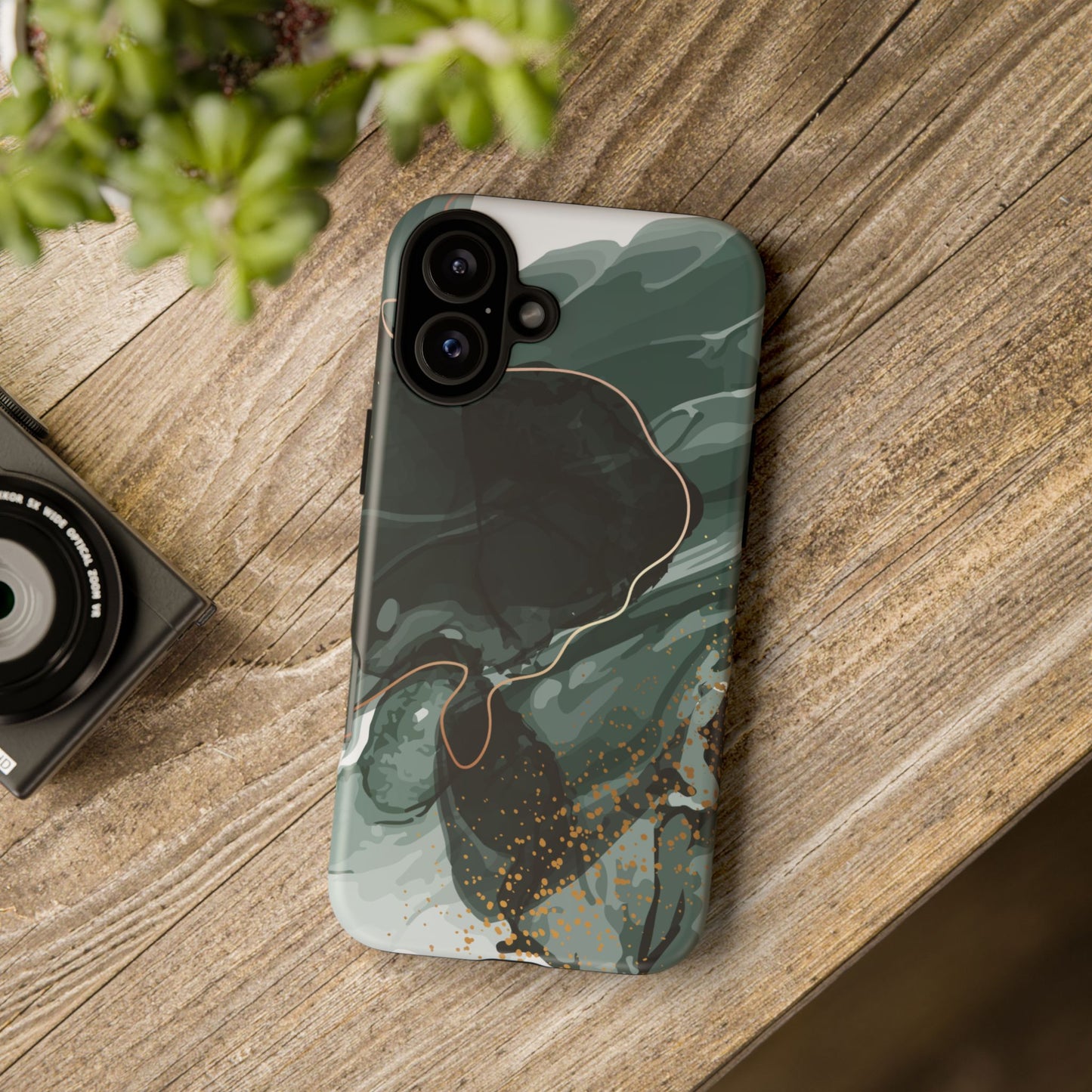 Green Marble Design with Gold Accents iPhone/Samsung Tough Phone Case