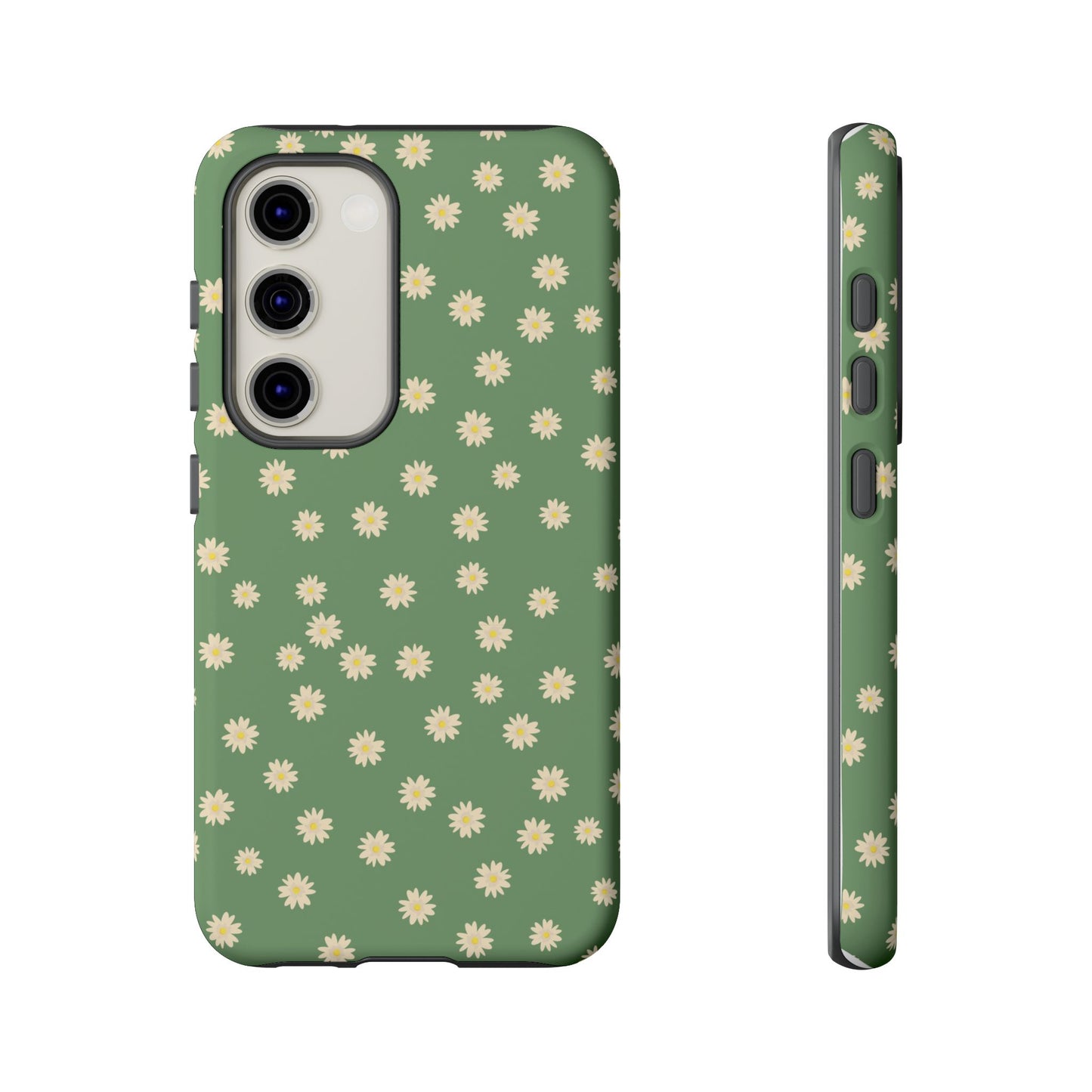 Floral Tough iPhone/Samsung Case - Durable Green Daisy Print for Nature Lovers