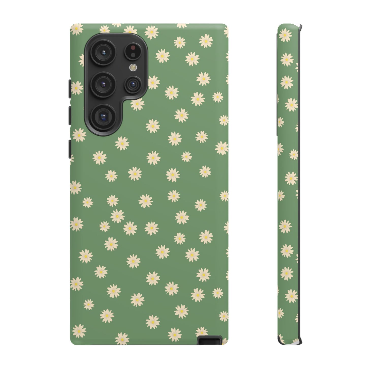 Floral Tough iPhone/Samsung Case - Durable Green Daisy Print for Nature Lovers