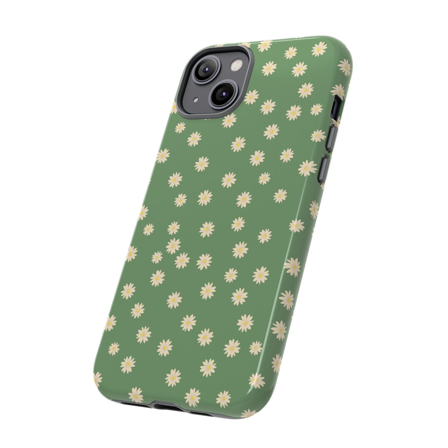 Floral Tough iPhone/Samsung Case - Durable Green Daisy Print for Nature Lovers