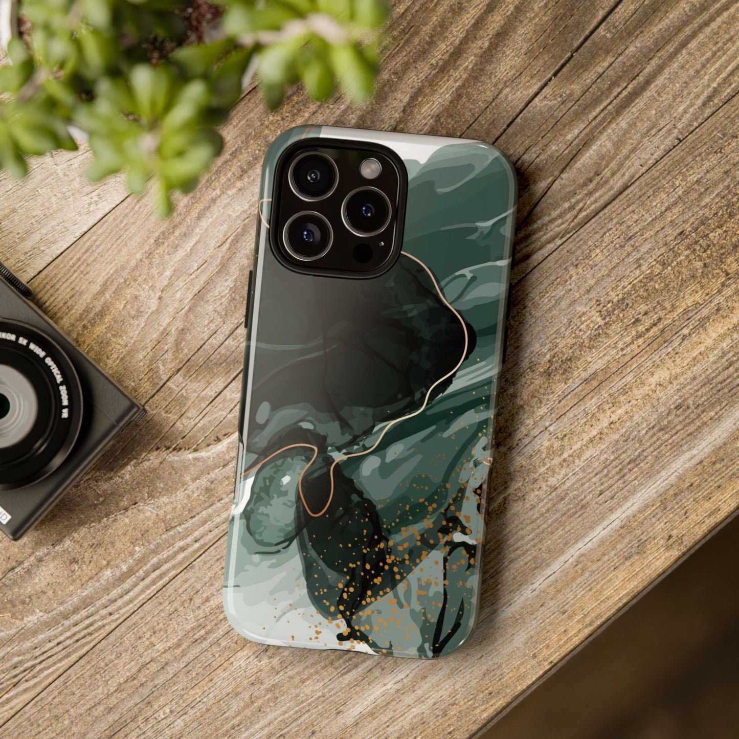 Green Marble Design with Gold Accents iPhone/Samsung Tough Phone Case