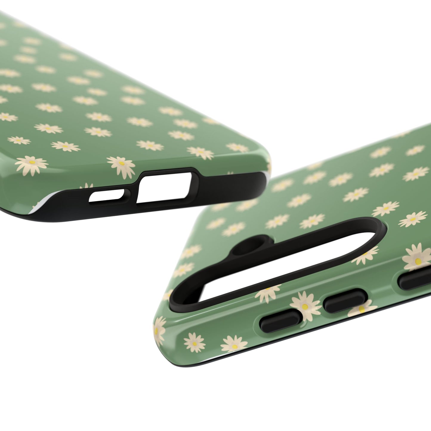 Floral Tough iPhone/Samsung Case - Durable Green Daisy Print for Nature Lovers