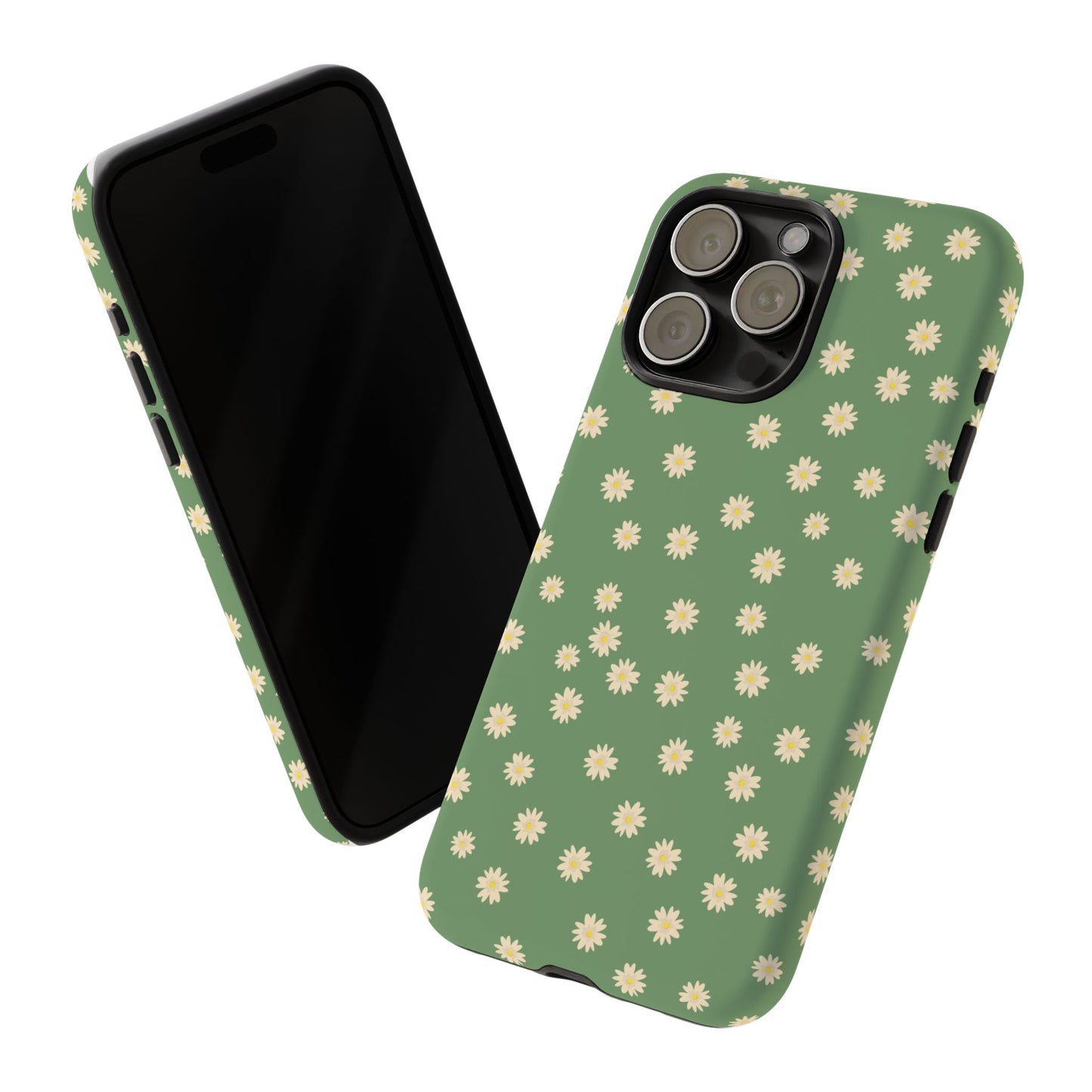 Floral Tough iPhone/Samsung Case - Durable Green Daisy Print for Nature Lovers