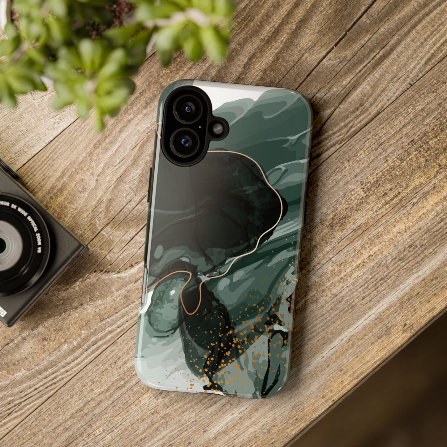 Green Marble Design with Gold Accents iPhone/Samsung Tough Phone Case