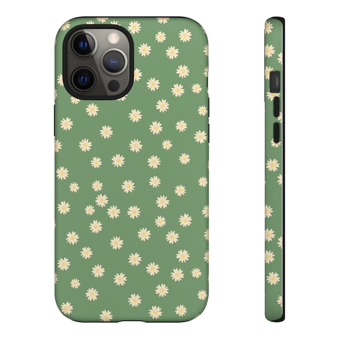 Floral Tough iPhone/Samsung Case - Durable Green Daisy Print for Nature Lovers