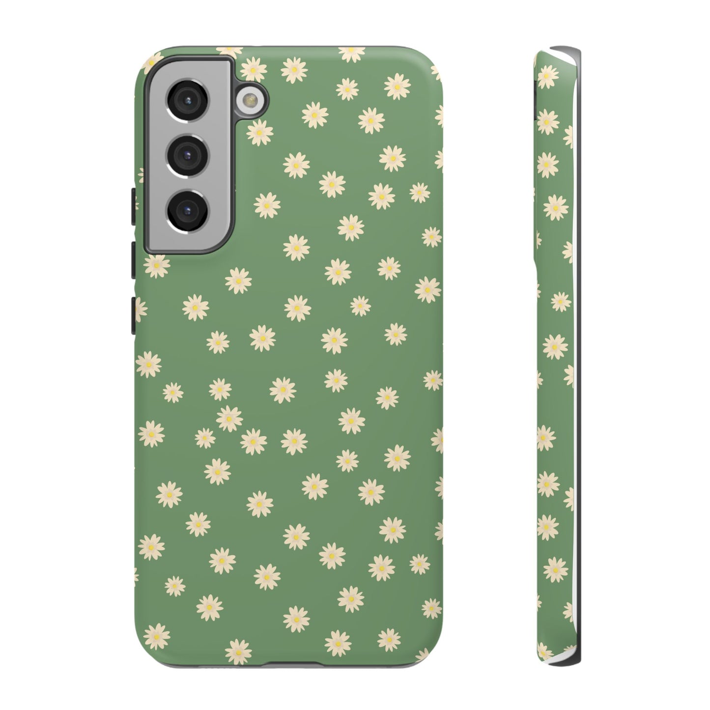 Floral Tough iPhone/Samsung Case - Durable Green Daisy Print for Nature Lovers