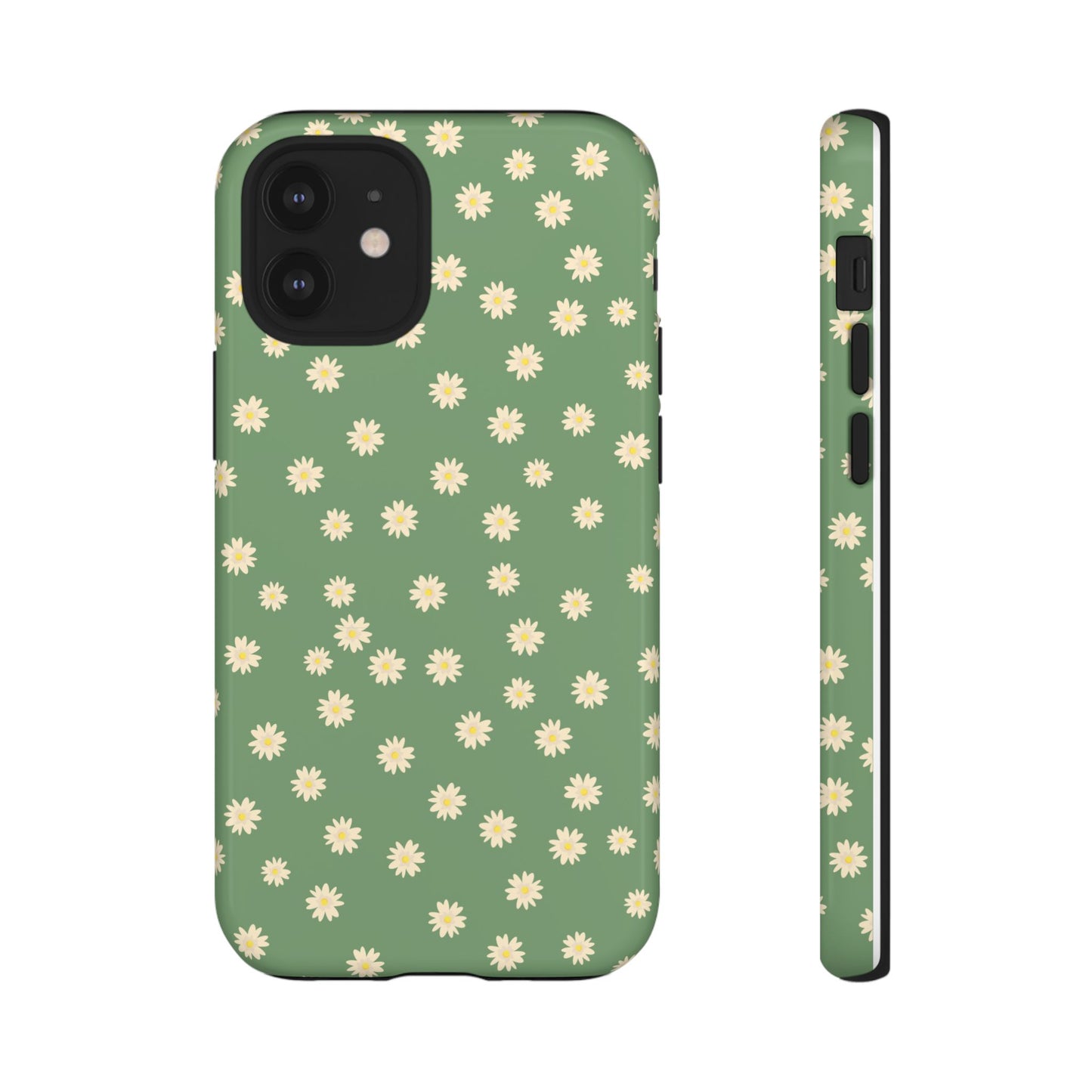 Floral Tough iPhone/Samsung Case - Durable Green Daisy Print for Nature Lovers