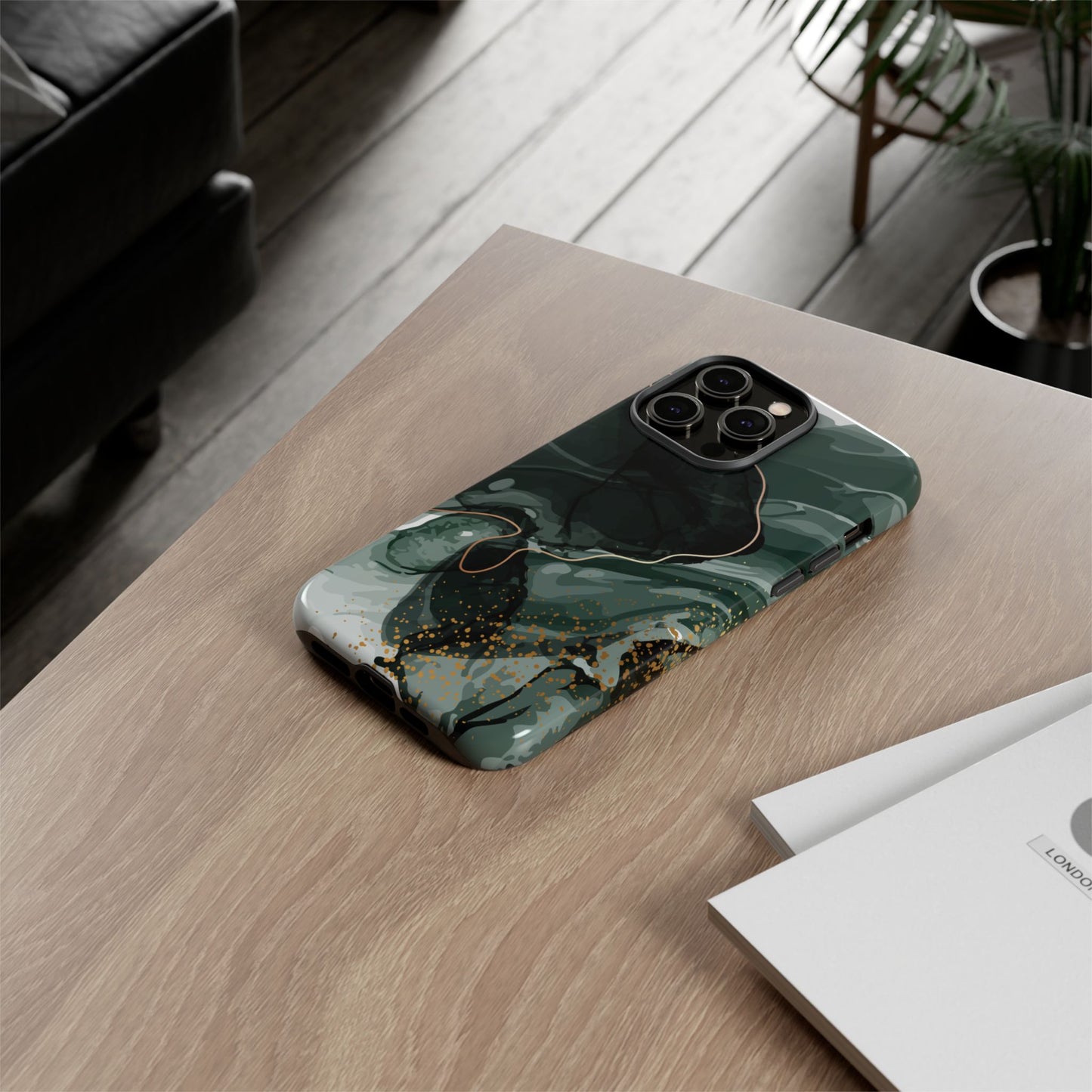 Green Marble Design with Gold Accents iPhone/Samsung Tough Phone Case