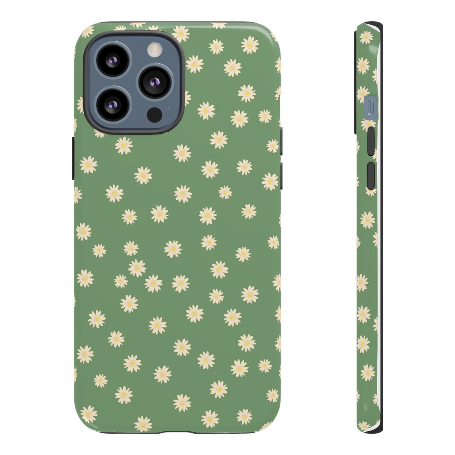 Floral Tough iPhone/Samsung Case - Durable Green Daisy Print for Nature Lovers