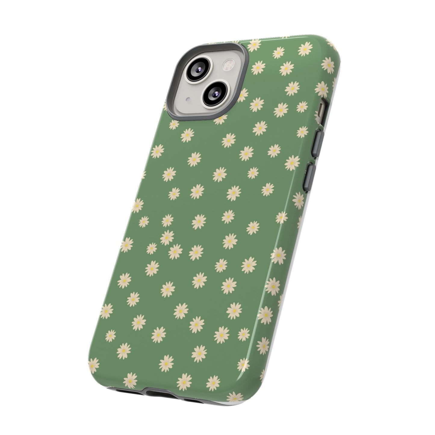 Floral Tough iPhone/Samsung Case - Durable Green Daisy Print for Nature Lovers