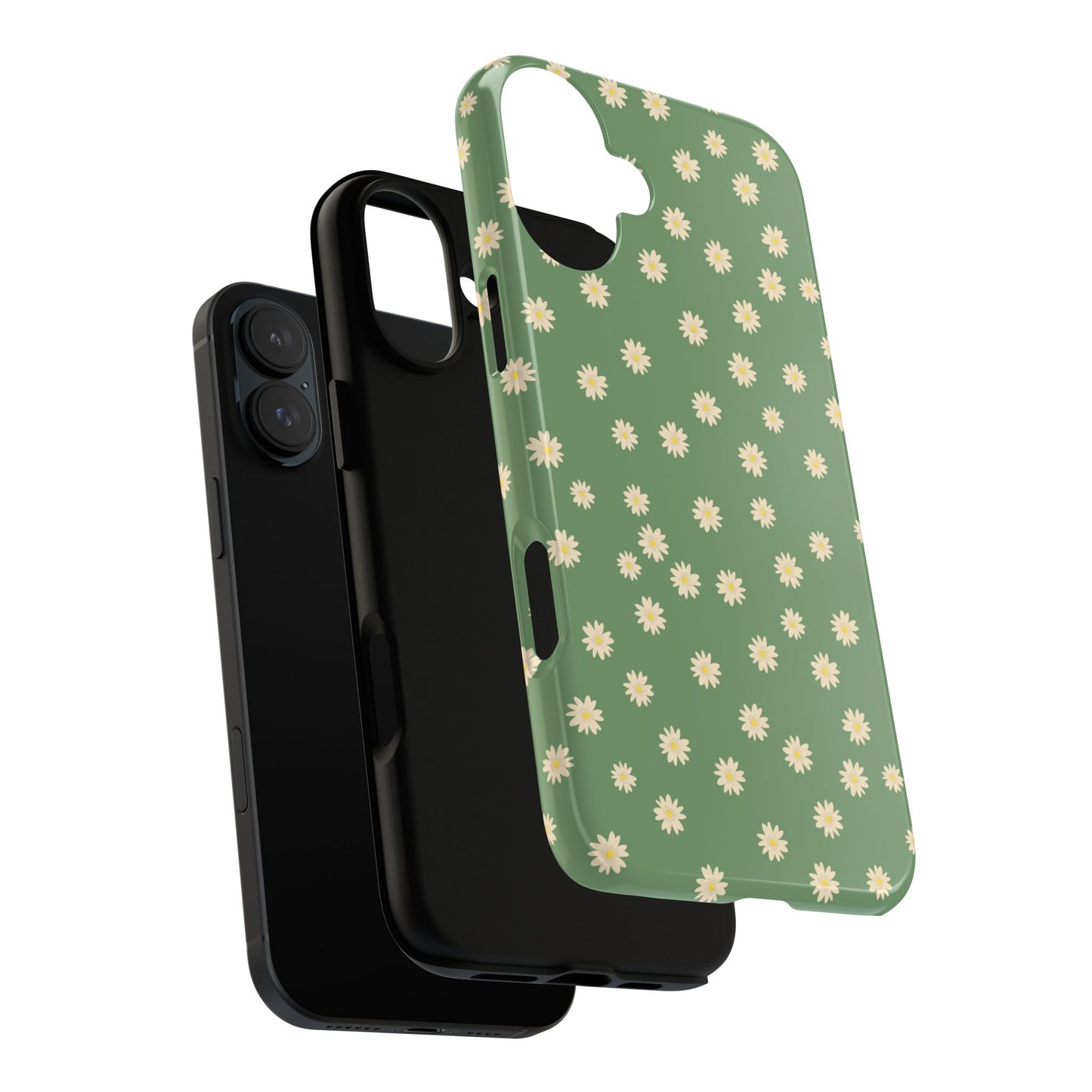 Floral Tough iPhone/Samsung Case - Durable Green Daisy Print for Nature Lovers