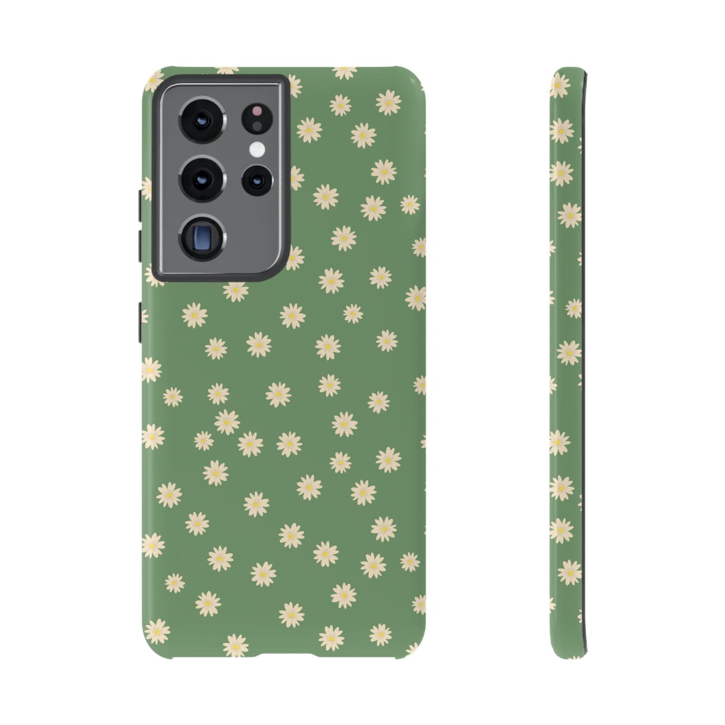 Floral Tough iPhone/Samsung Case - Durable Green Daisy Print for Nature Lovers