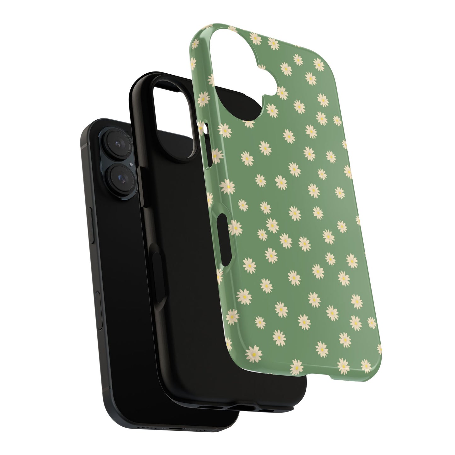 Floral Tough iPhone/Samsung Case - Durable Green Daisy Print for Nature Lovers