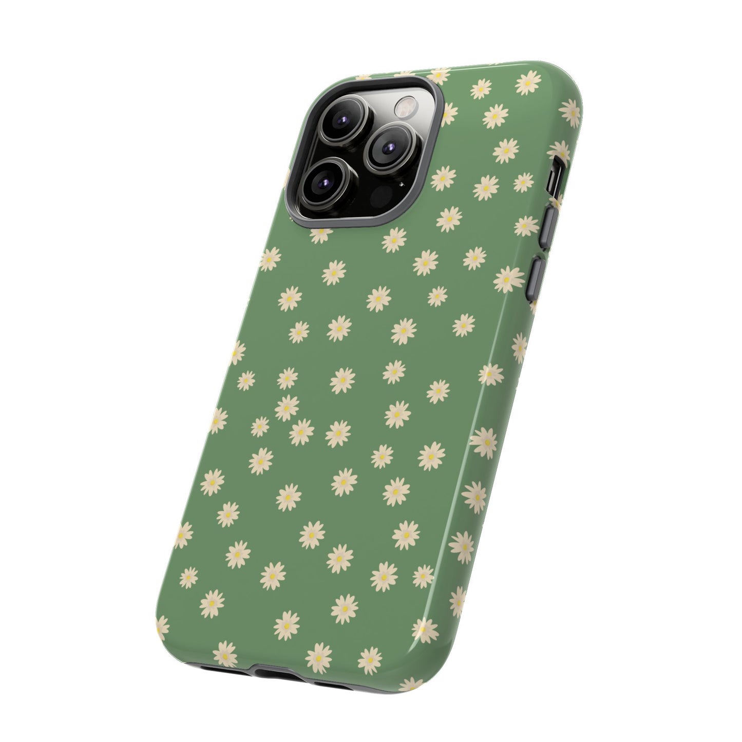 Floral Tough iPhone/Samsung Case - Durable Green Daisy Print for Nature Lovers