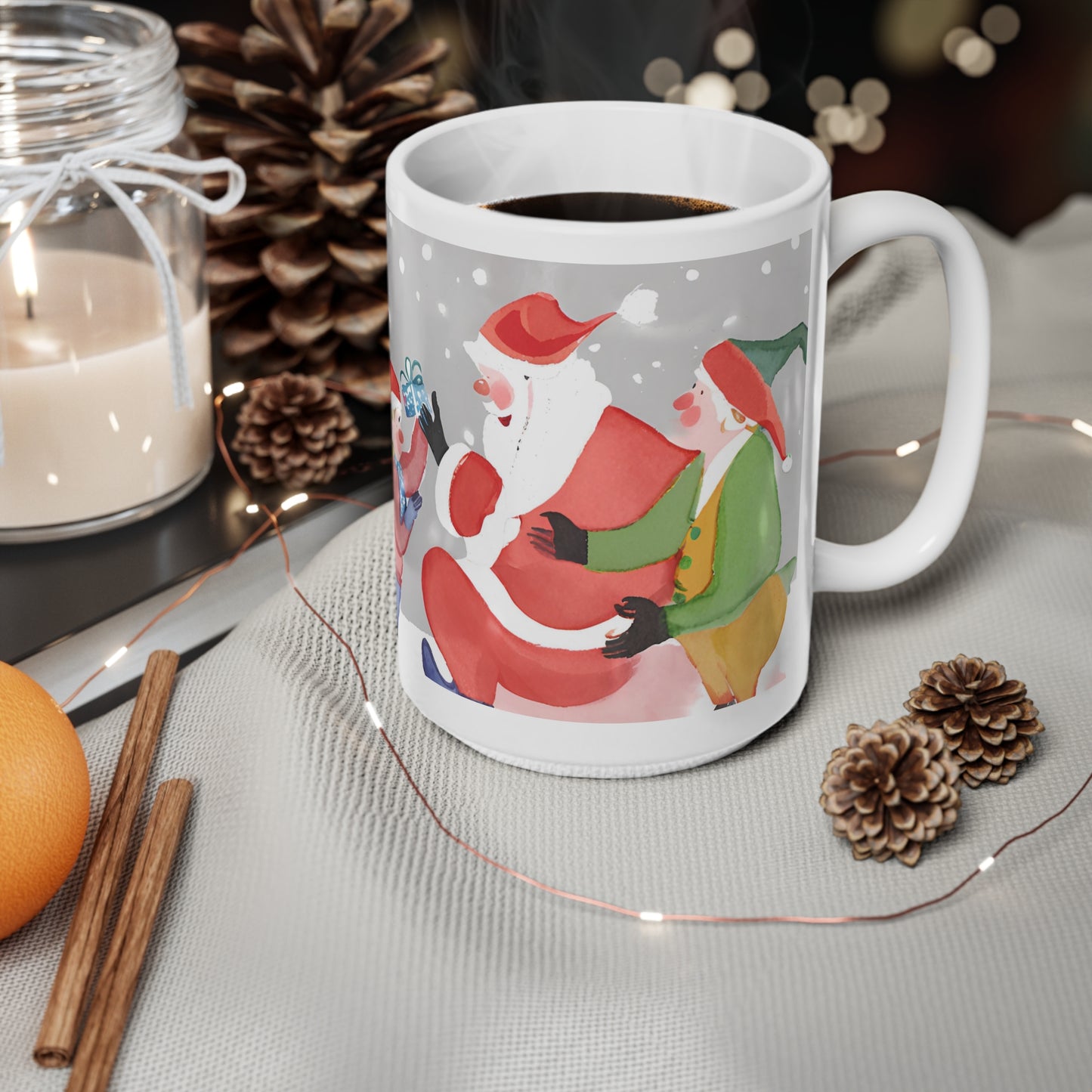 Santa and Elves Mug, Perfect for Christmas Mornings, Gift Idea for Coffee Lovers, 11oz & 15oz