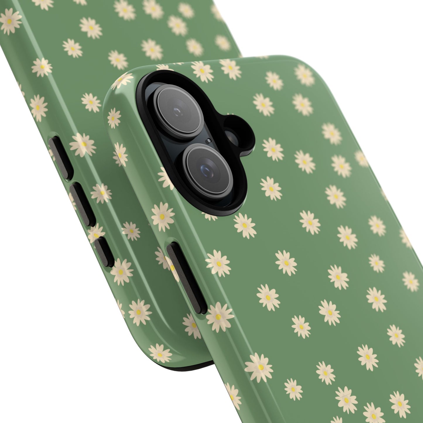 Floral Tough iPhone/Samsung Case - Durable Green Daisy Print for Nature Lovers