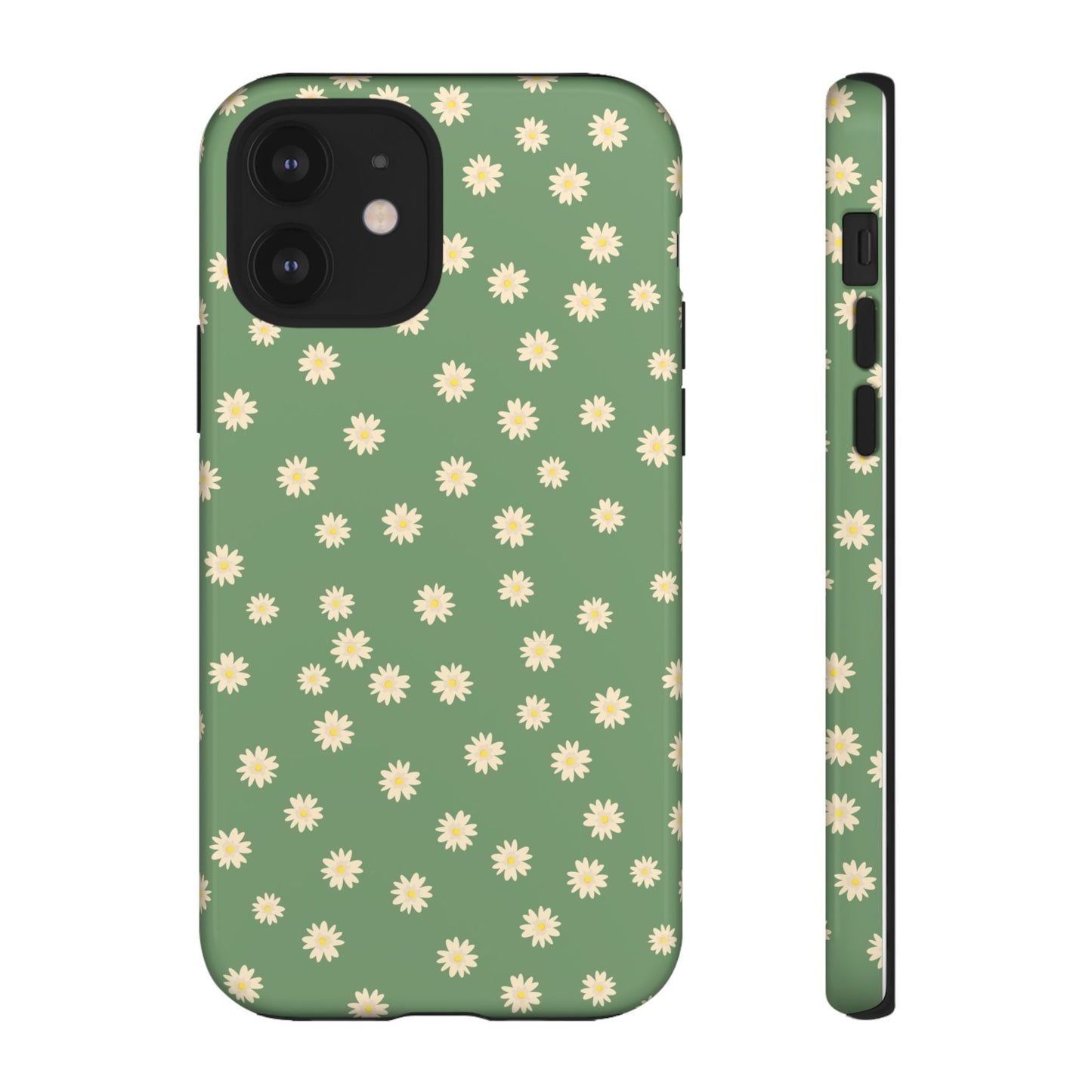 Floral Tough iPhone/Samsung Case - Durable Green Daisy Print for Nature Lovers