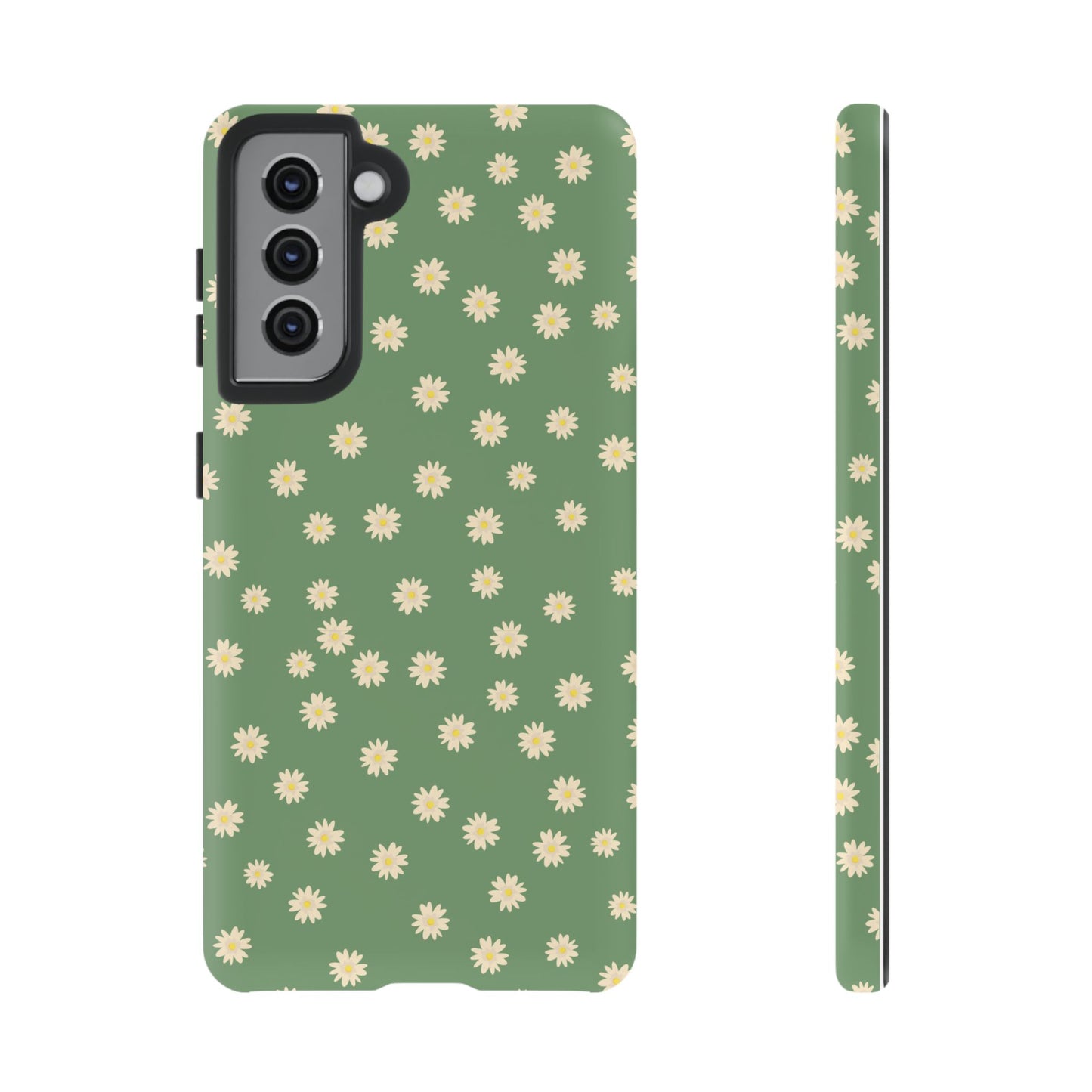 Floral Tough iPhone/Samsung Case - Durable Green Daisy Print for Nature Lovers