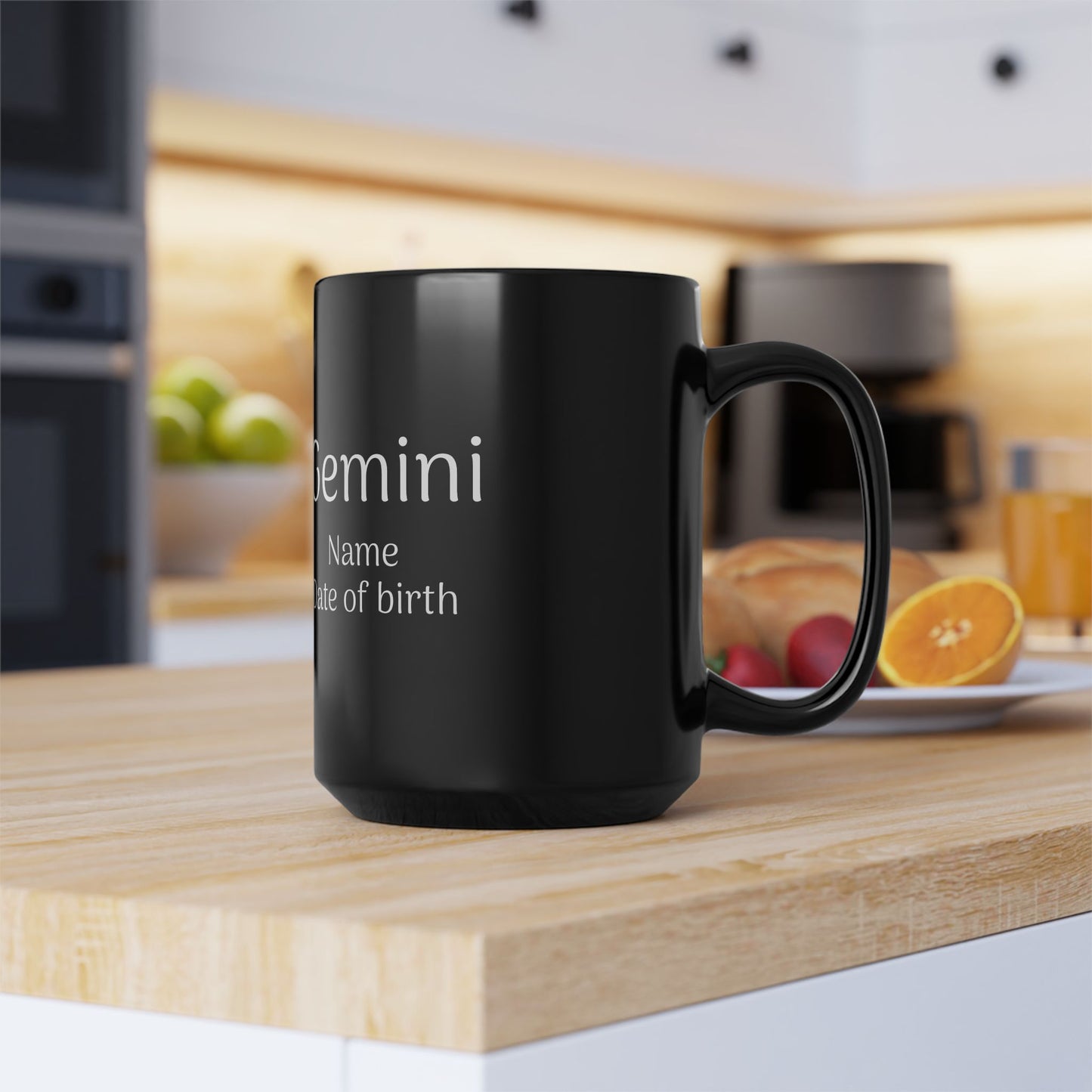 Personalized Gemini Astrology Mug - Custom Name & Birth Date - 11oz/15oz Black Coffee Cup