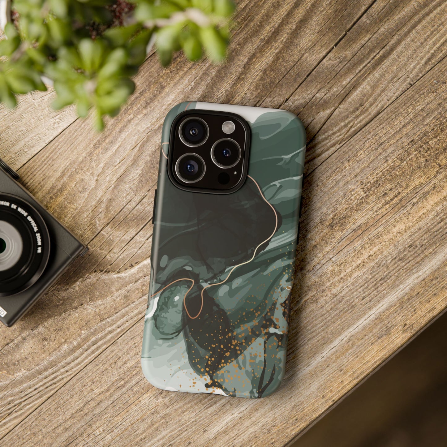 Green Marble Design with Gold Accents iPhone/Samsung Tough Phone Case