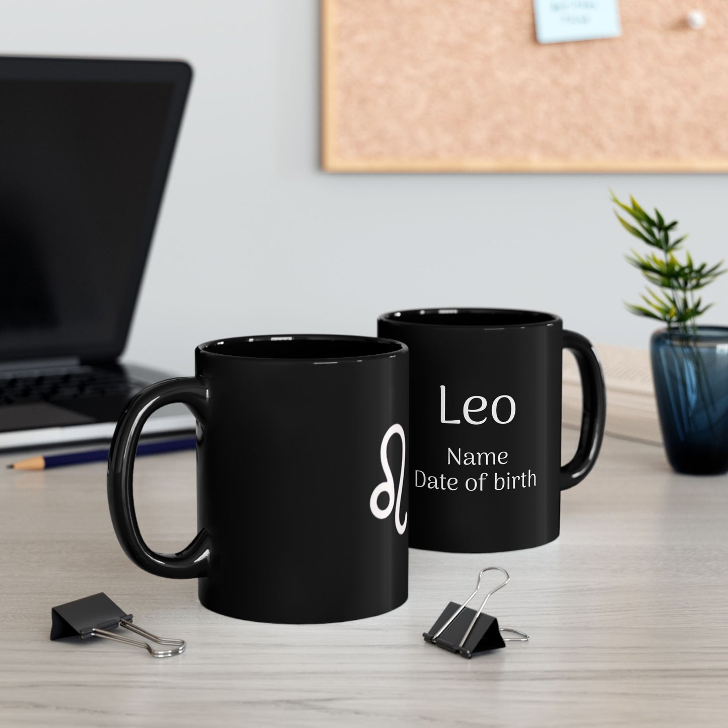 Personalized Leo Astrology Mug - Custom Name & Birth Date - 11oz/15oz Black Coffee Cup