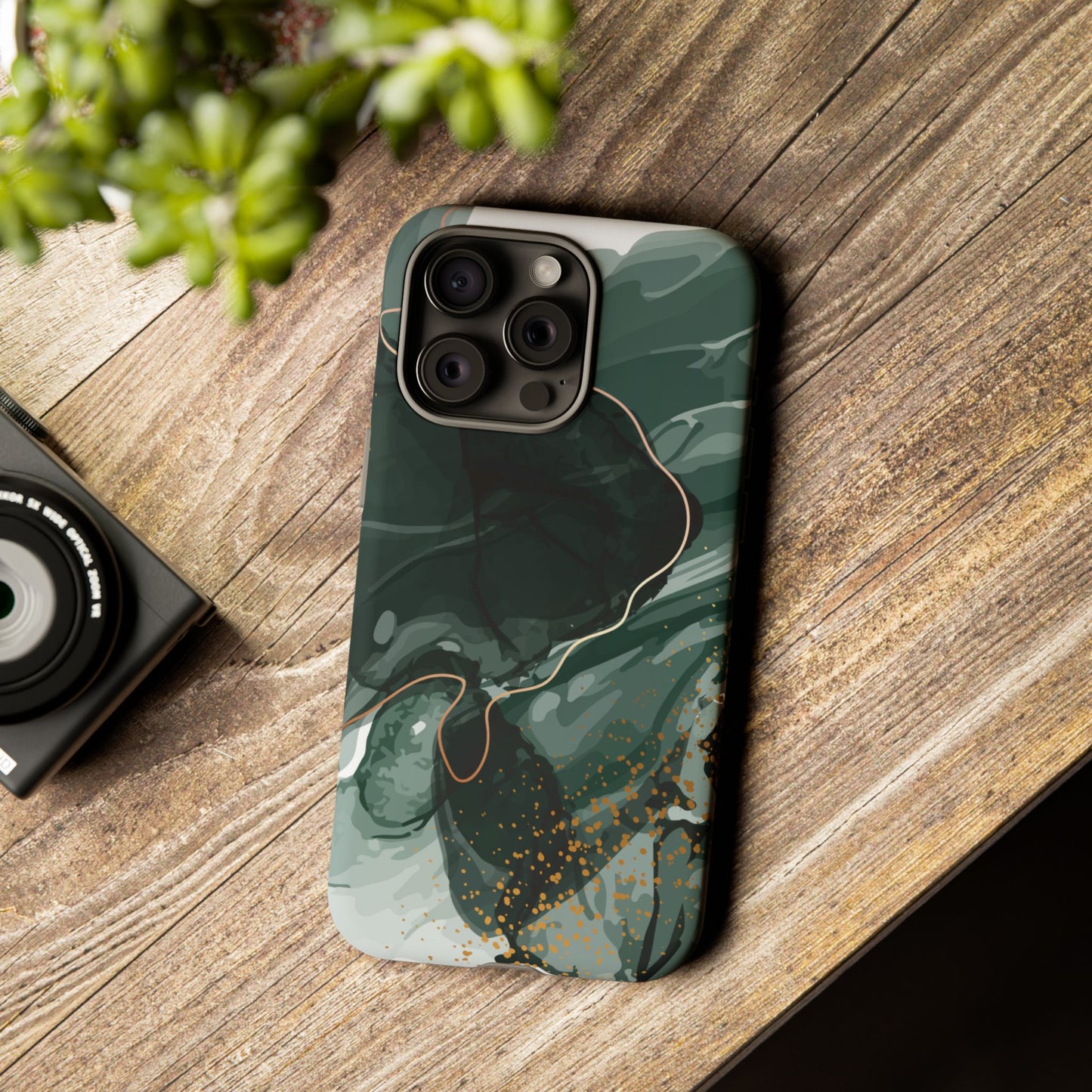 Green Marble Design with Gold Accents iPhone/Samsung Tough Phone Case