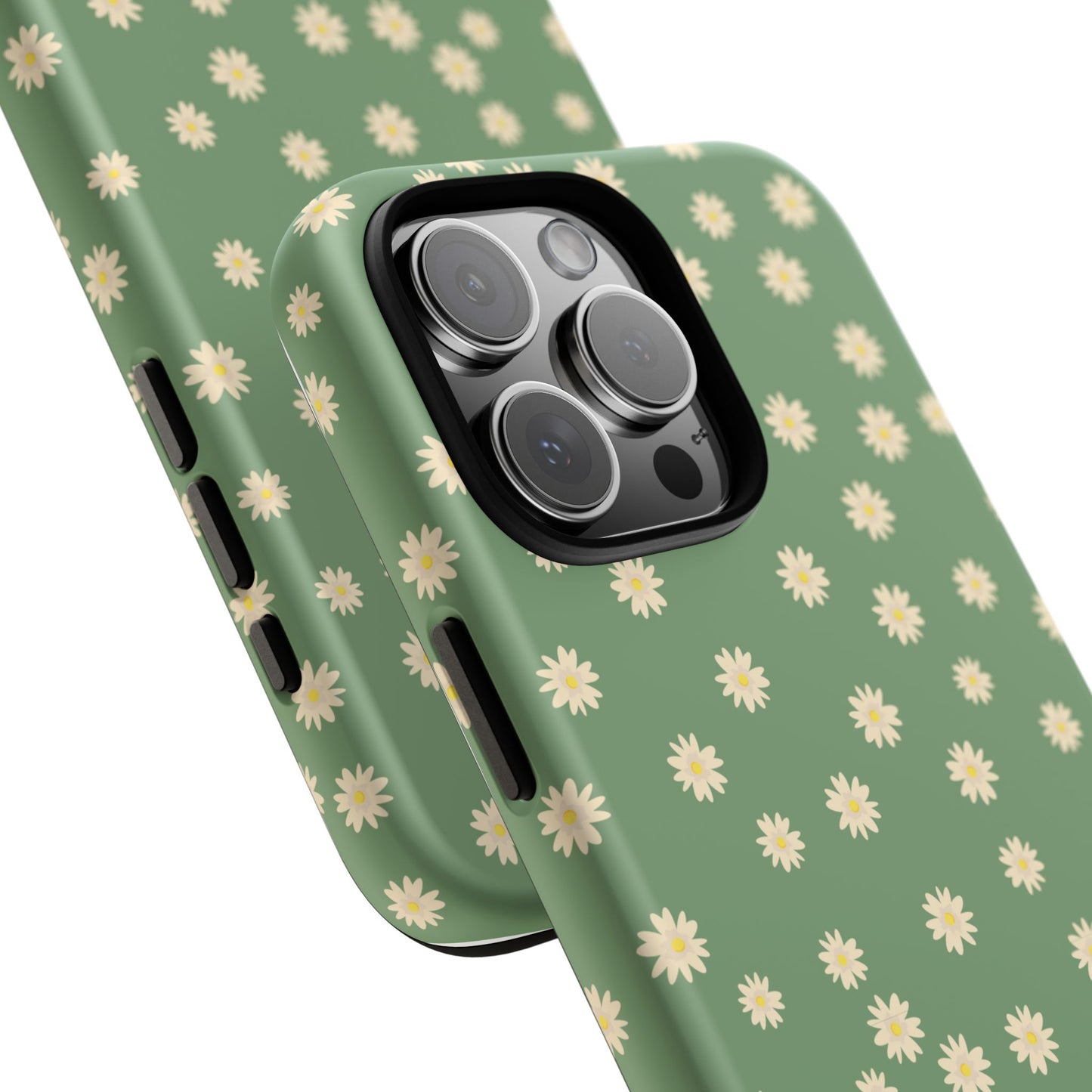 Floral Tough iPhone/Samsung Case - Durable Green Daisy Print for Nature Lovers