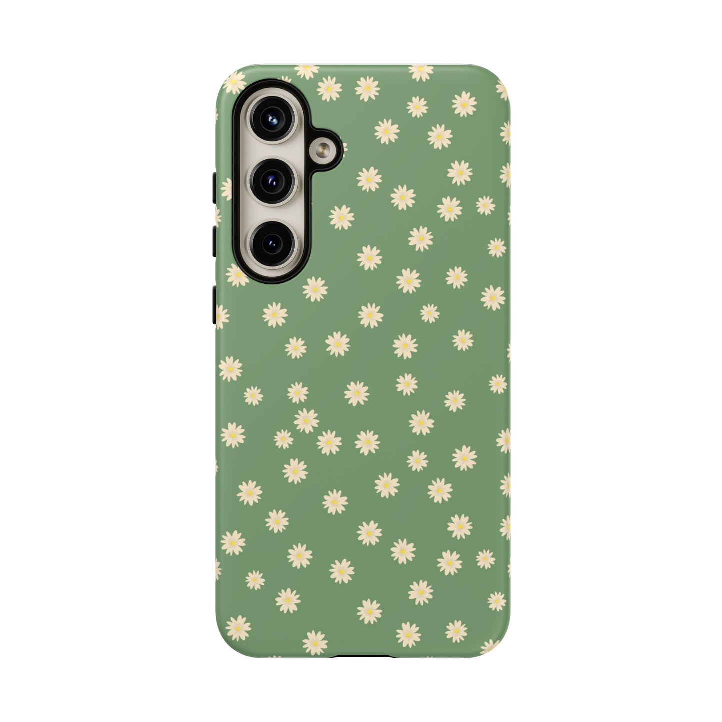 Floral Tough iPhone/Samsung Case - Durable Green Daisy Print for Nature Lovers