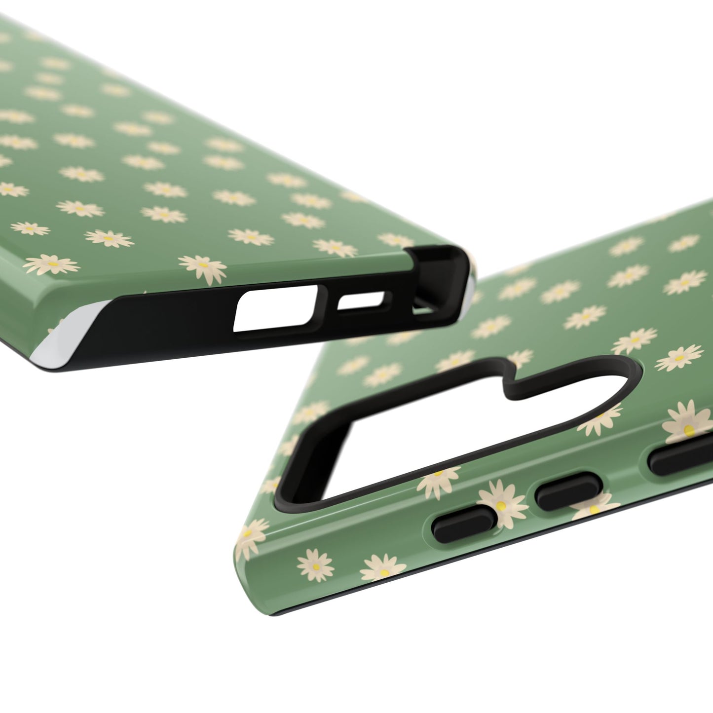 Floral Tough iPhone/Samsung Case - Durable Green Daisy Print for Nature Lovers