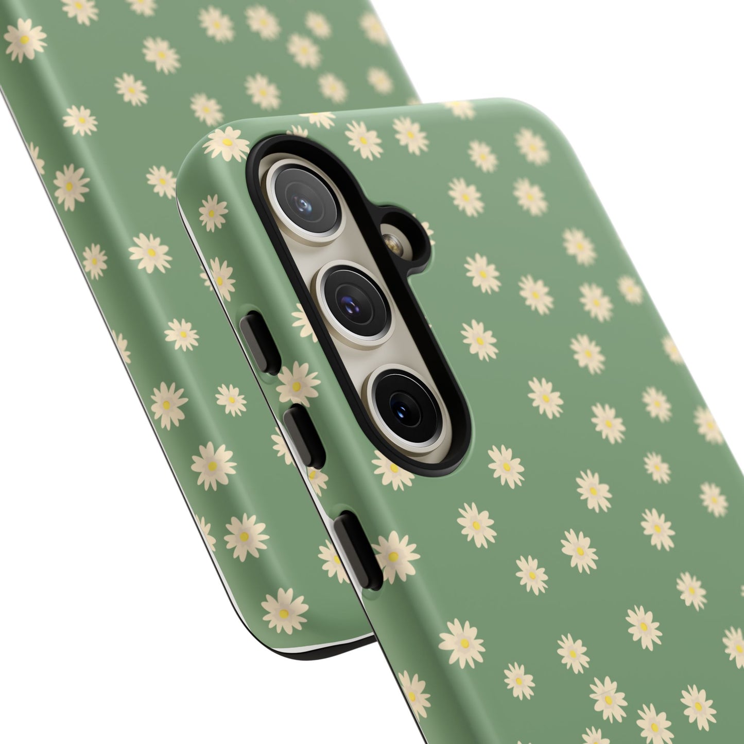 Floral Tough iPhone/Samsung Case - Durable Green Daisy Print for Nature Lovers