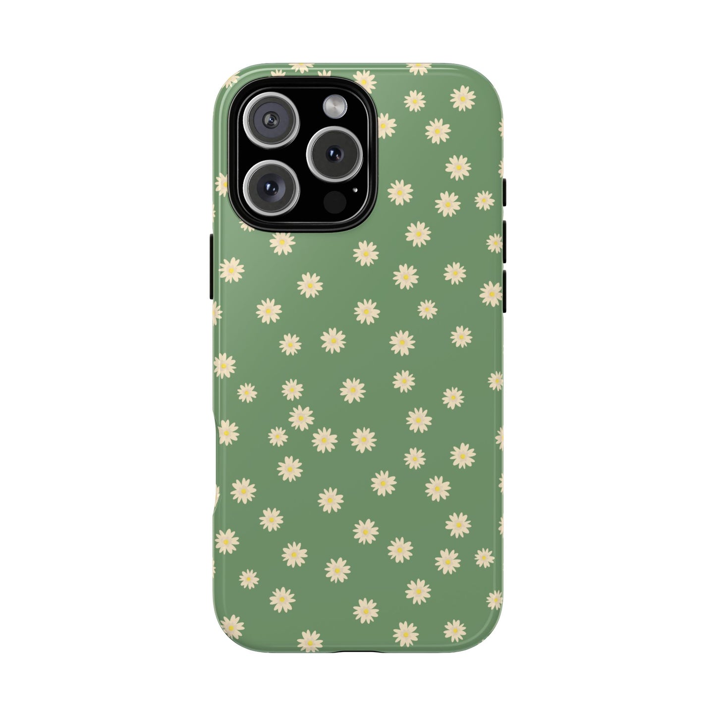 Floral Tough iPhone/Samsung Case - Durable Green Daisy Print for Nature Lovers