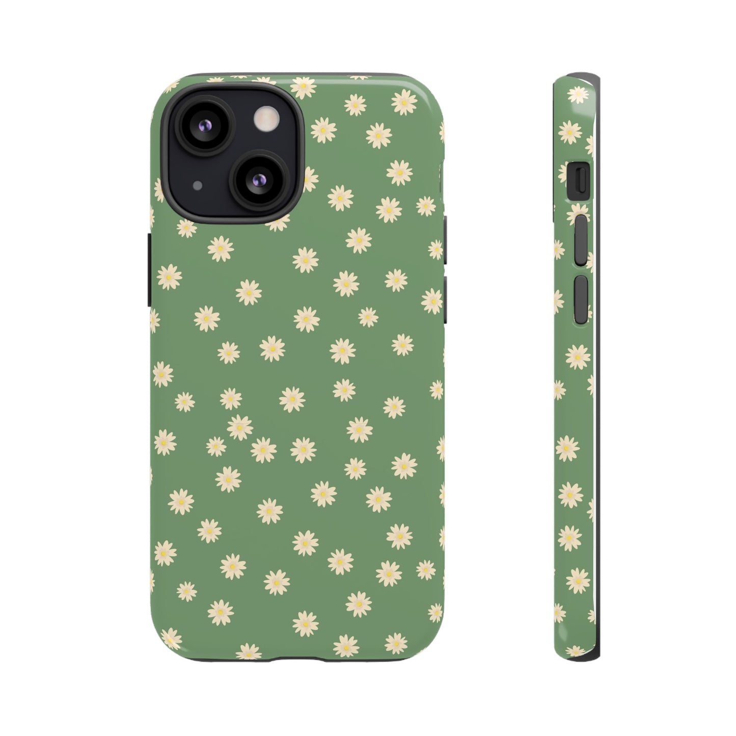 Floral Tough iPhone/Samsung Case - Durable Green Daisy Print for Nature Lovers