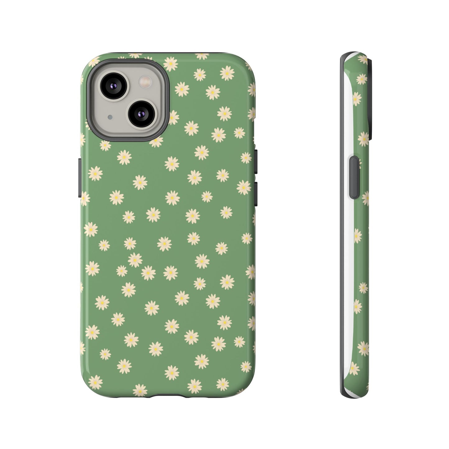 Floral Tough iPhone/Samsung Case - Durable Green Daisy Print for Nature Lovers