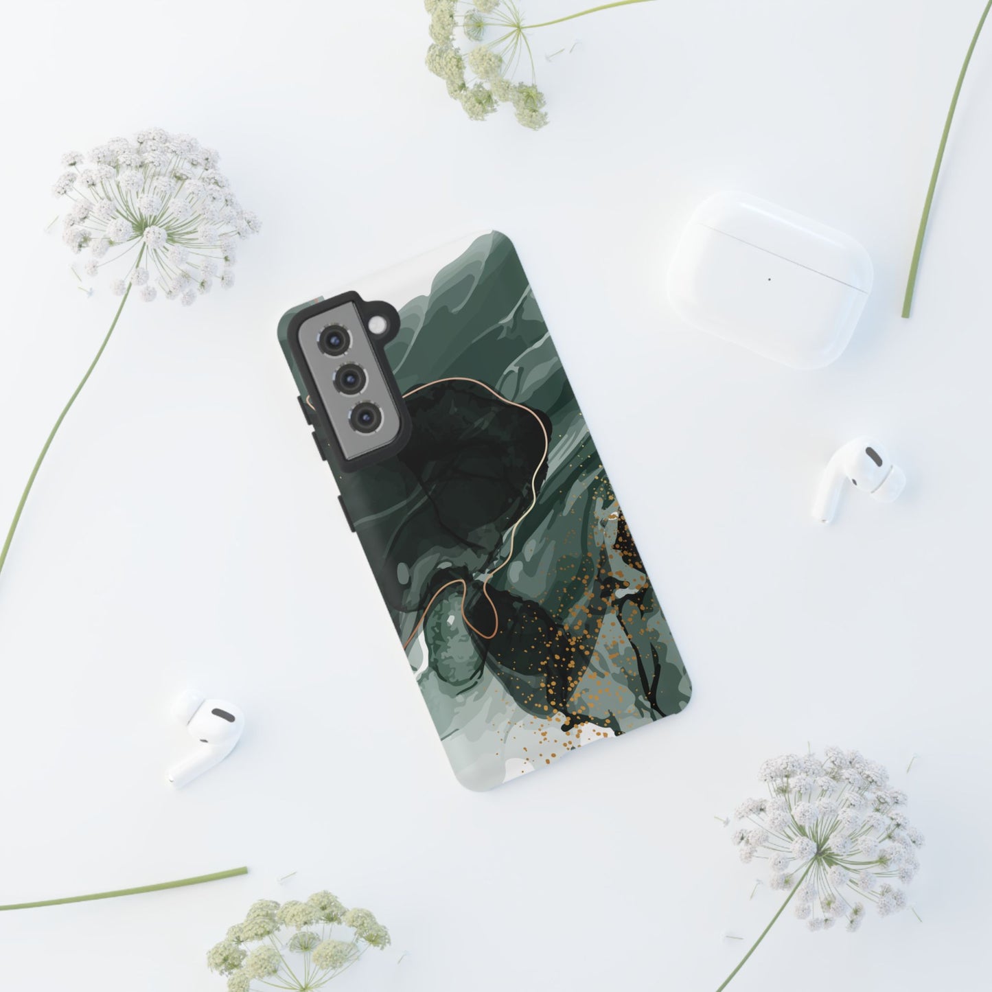 Green Marble Design with Gold Accents iPhone/Samsung Tough Phone Case