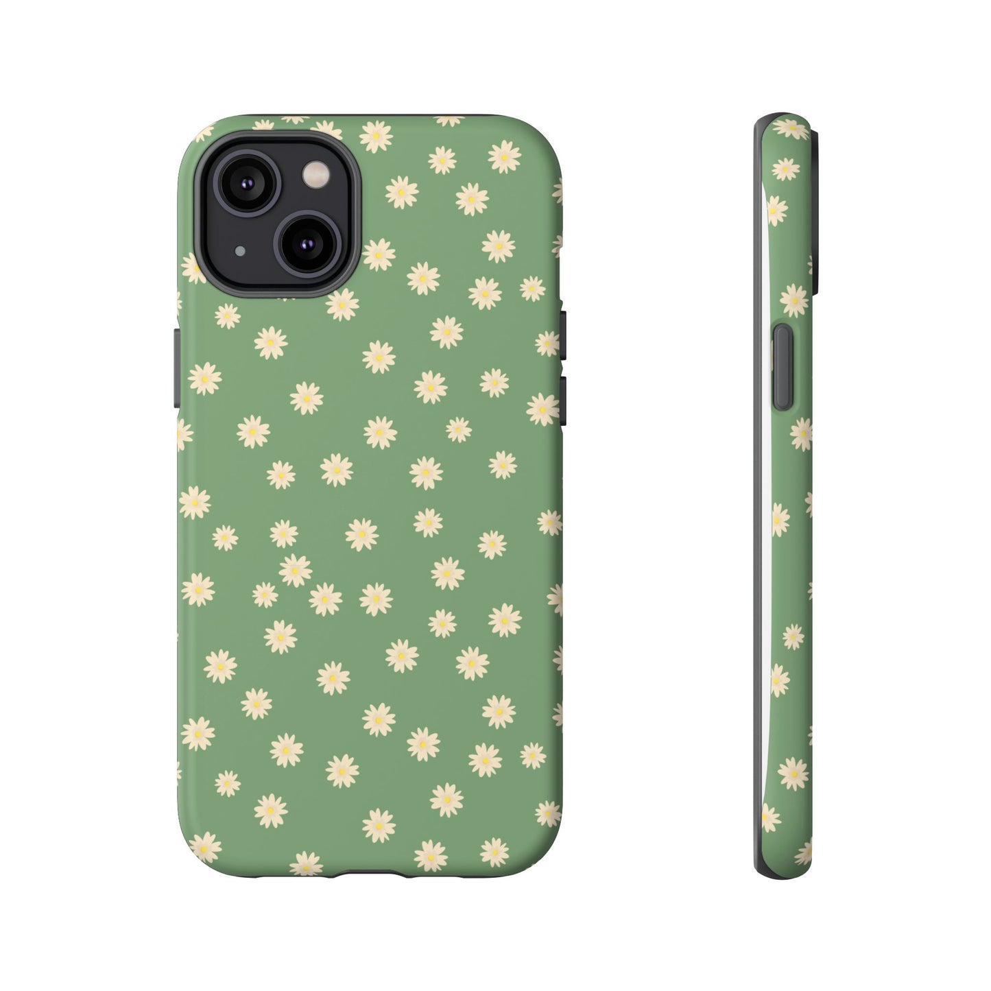 Floral Tough iPhone/Samsung Case - Durable Green Daisy Print for Nature Lovers