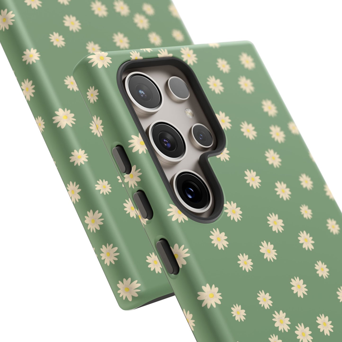 Floral Tough iPhone/Samsung Case - Durable Green Daisy Print for Nature Lovers