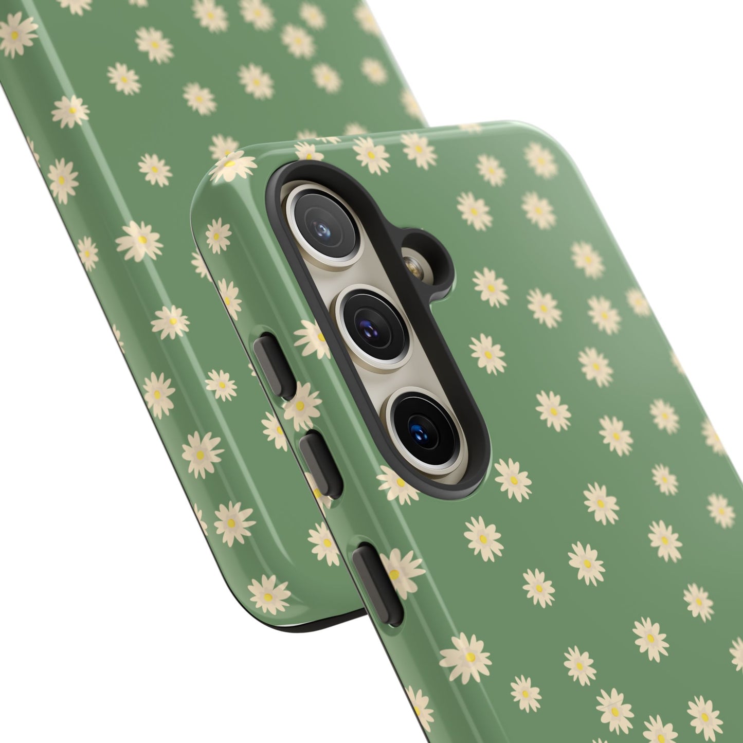 Floral Tough iPhone/Samsung Case - Durable Green Daisy Print for Nature Lovers