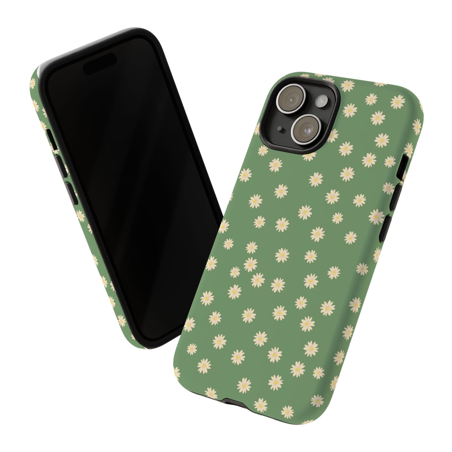 Floral Tough iPhone/Samsung Case - Durable Green Daisy Print for Nature Lovers