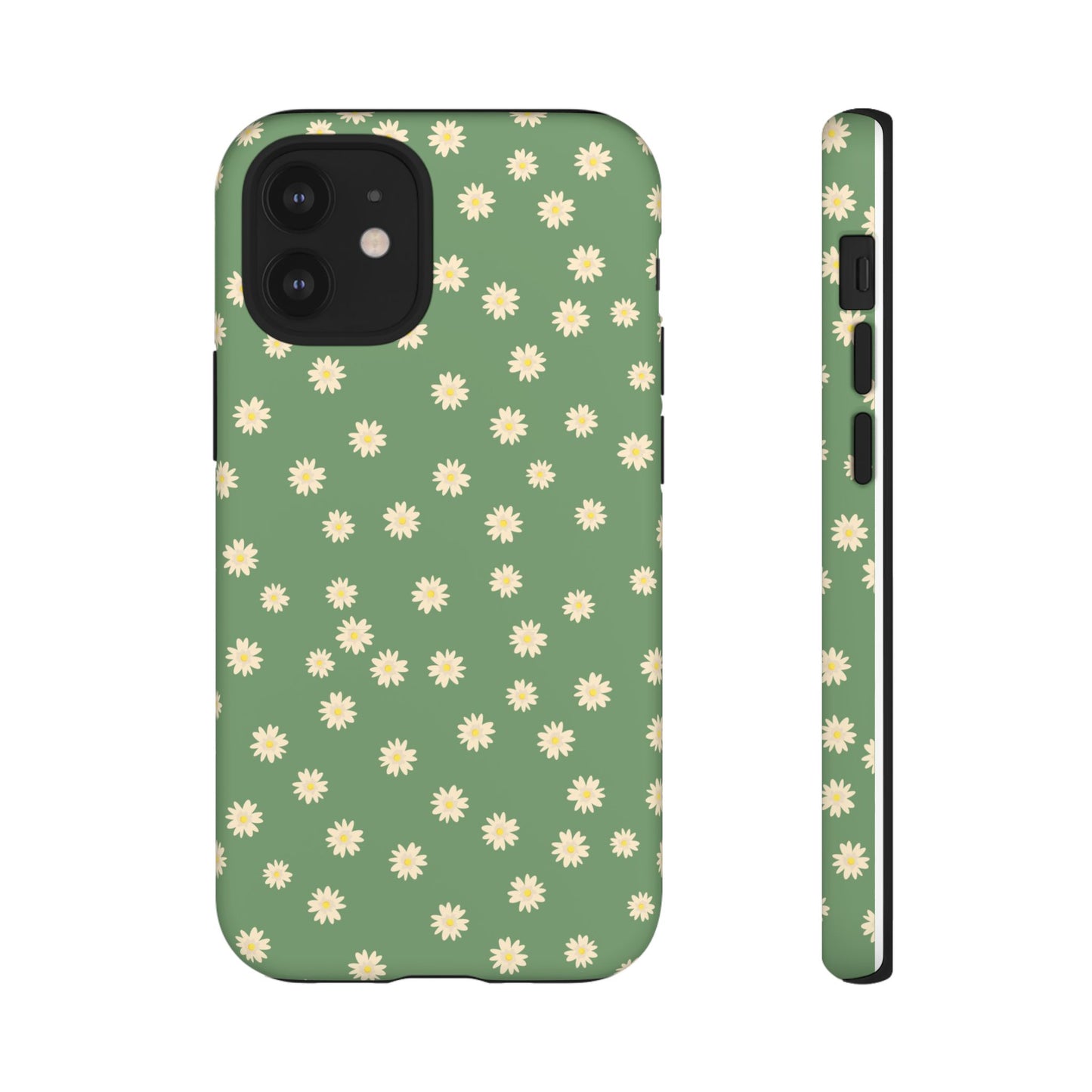 Floral Tough iPhone/Samsung Case - Durable Green Daisy Print for Nature Lovers