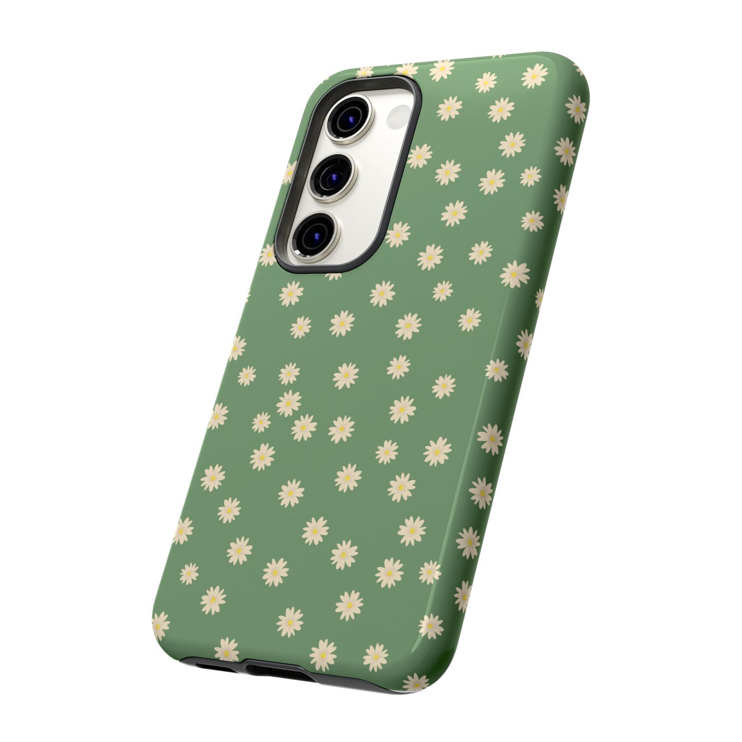 Floral Tough iPhone/Samsung Case - Durable Green Daisy Print for Nature Lovers