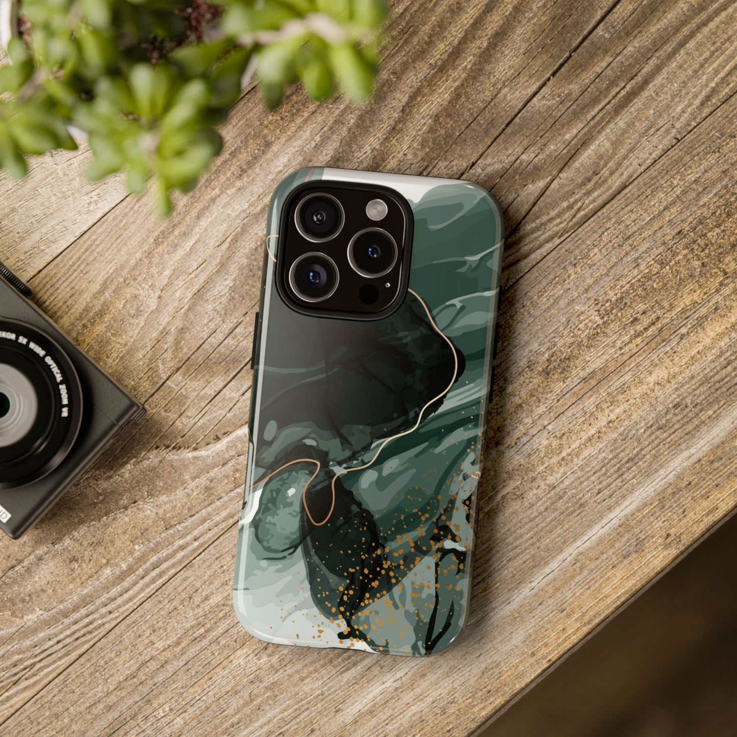 Green Marble Design with Gold Accents iPhone/Samsung Tough Phone Case