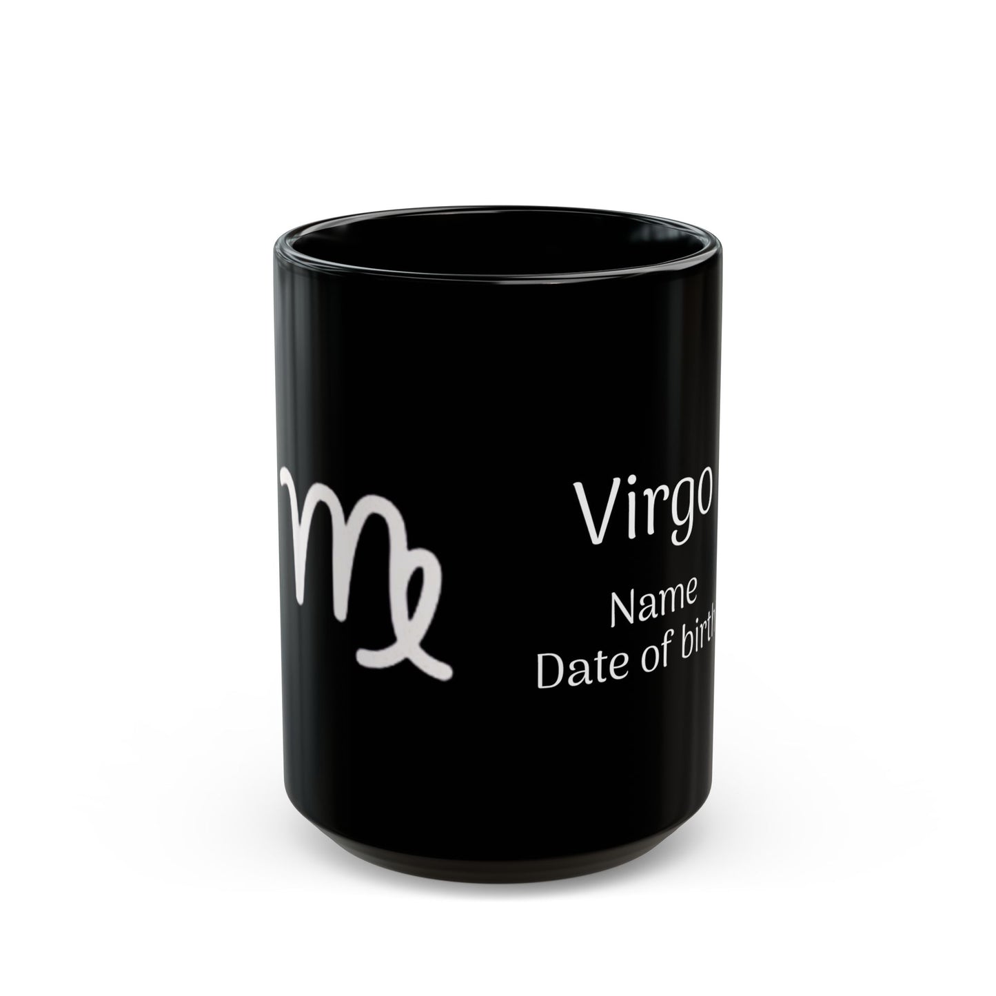 Personalized Virgo Astrology Mug - Custom Name & Birth Date - 11oz/15oz Black Coffee Cup