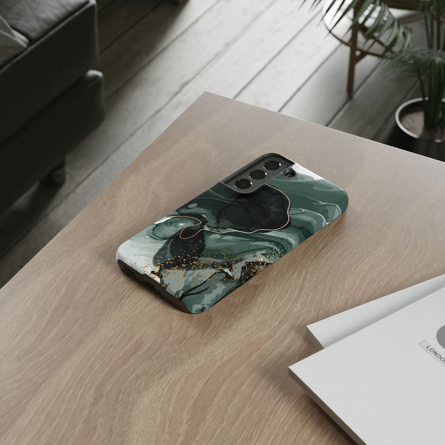 Green Marble Design with Gold Accents iPhone/Samsung Tough Phone Case