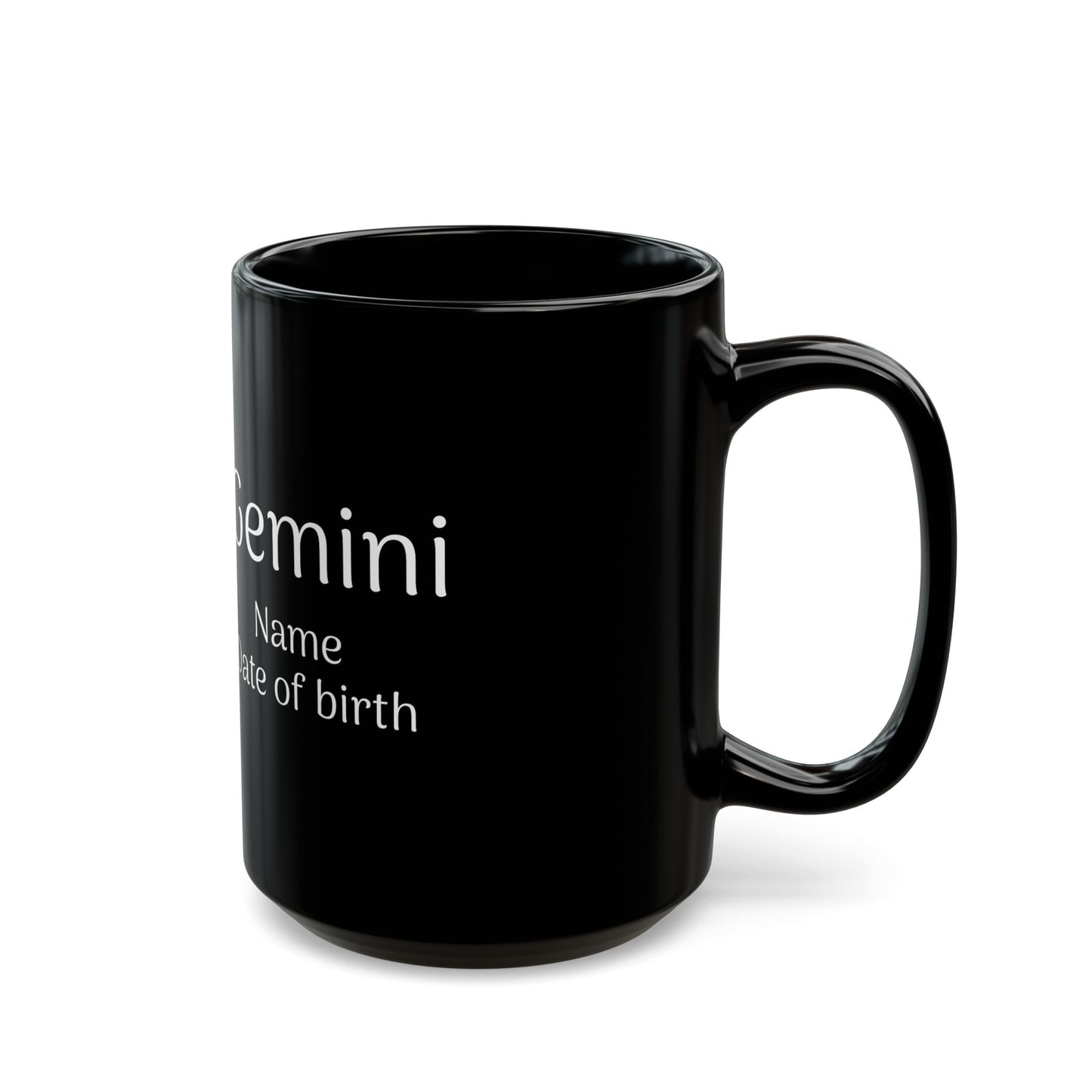 Personalized Gemini Astrology Mug - Custom Name & Birth Date - 11oz/15oz Black Coffee Cup