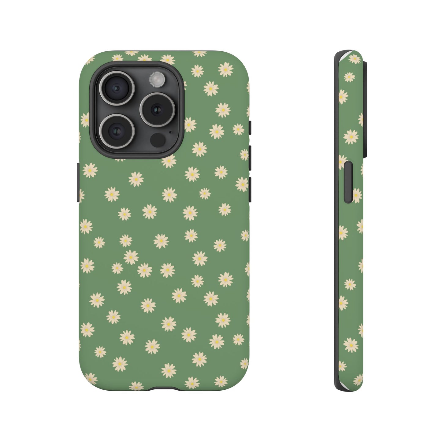 Floral Tough iPhone/Samsung Case - Durable Green Daisy Print for Nature Lovers