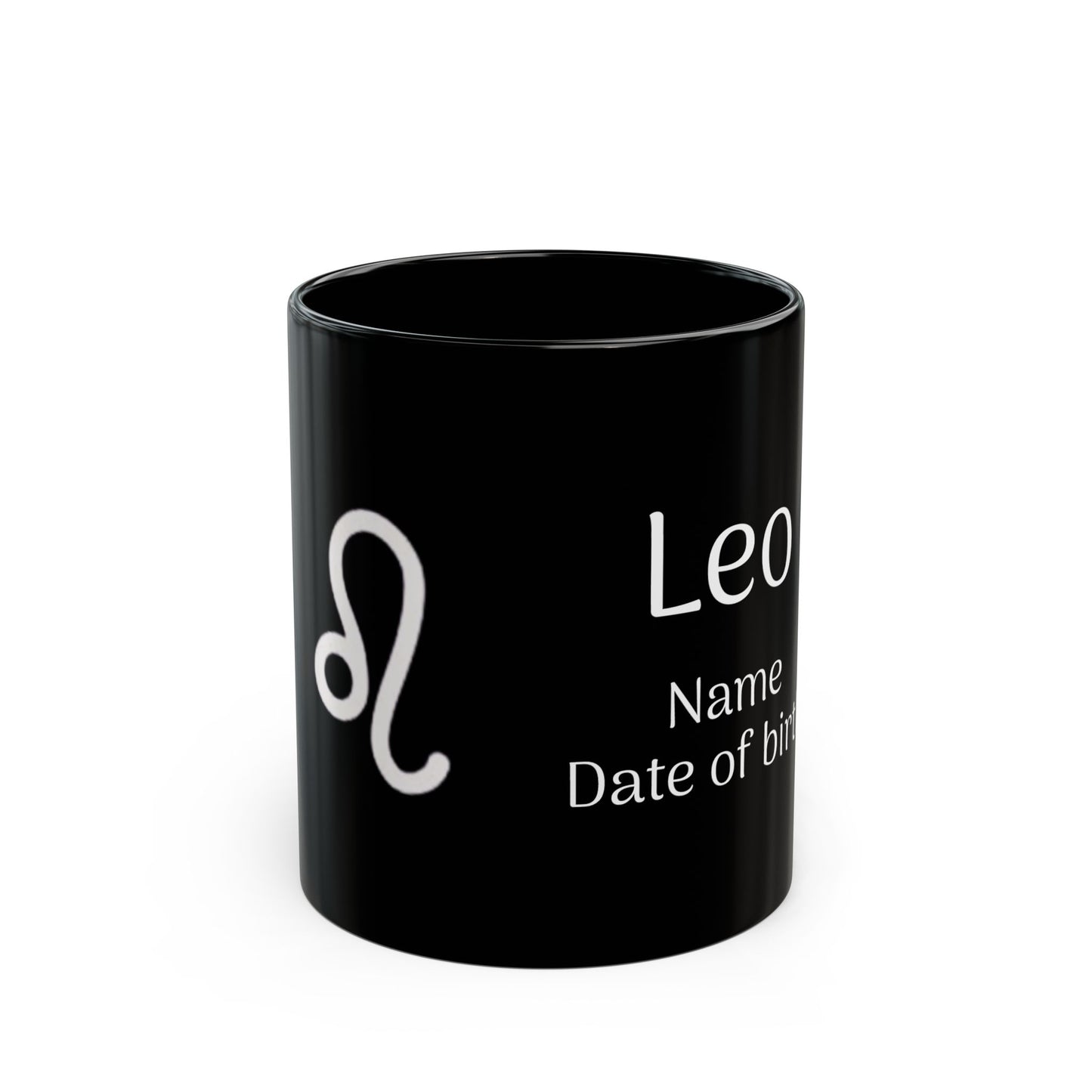 Personalized Leo Astrology Mug - Custom Name & Birth Date - 11oz/15oz Black Coffee Cup