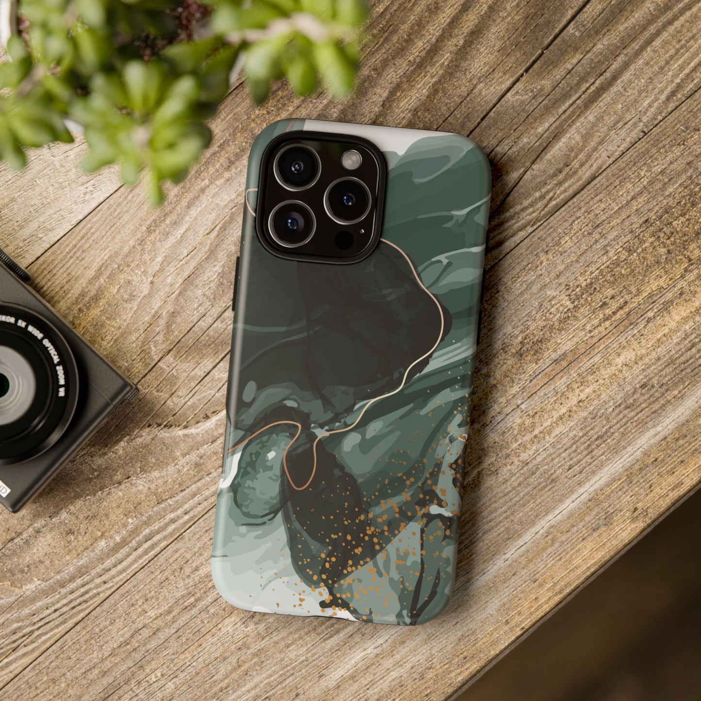 Green Marble Design with Gold Accents iPhone/Samsung Tough Phone Case