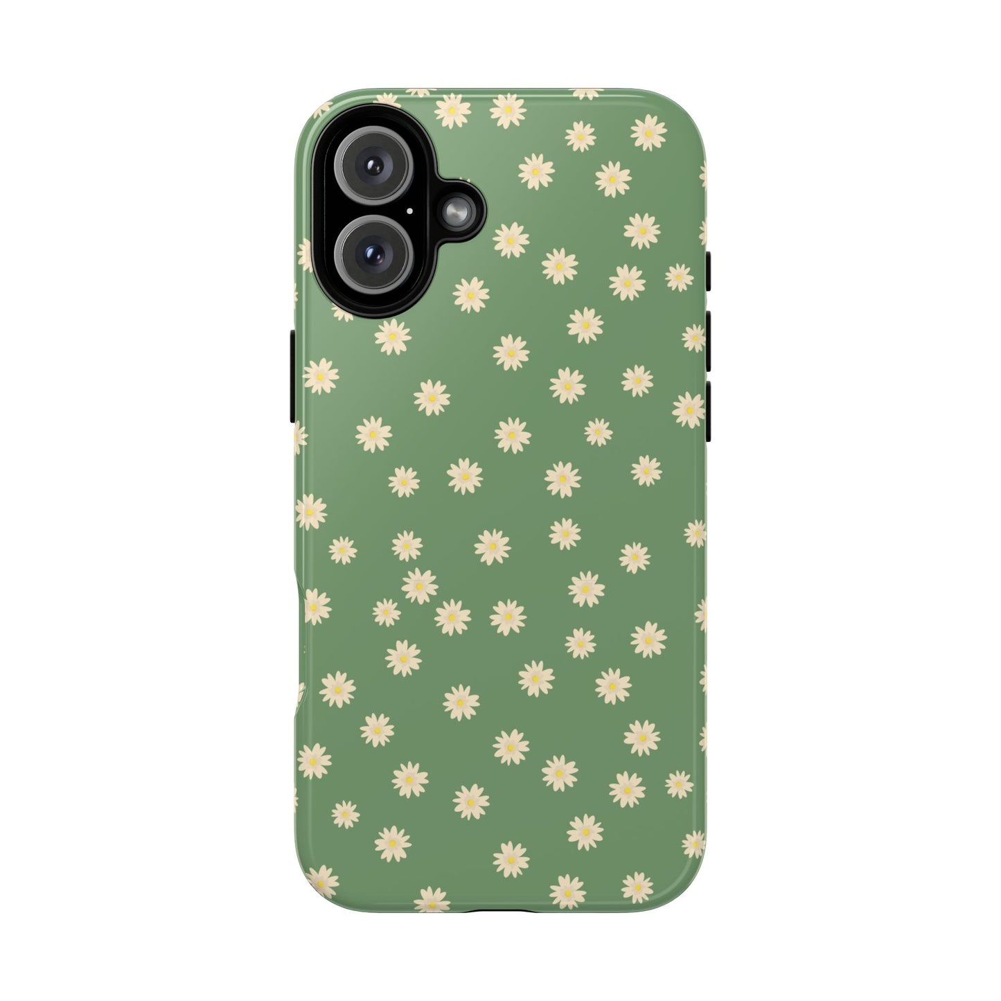 Floral Tough iPhone/Samsung Case - Durable Green Daisy Print for Nature Lovers