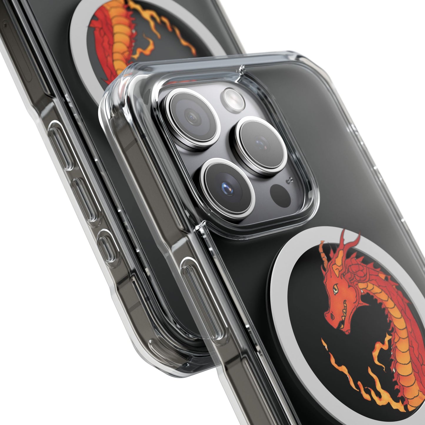 iPhone Case - MagSafe Compatible Charging- Fire Dragon Design with - Magnetic Clear Impact Cases